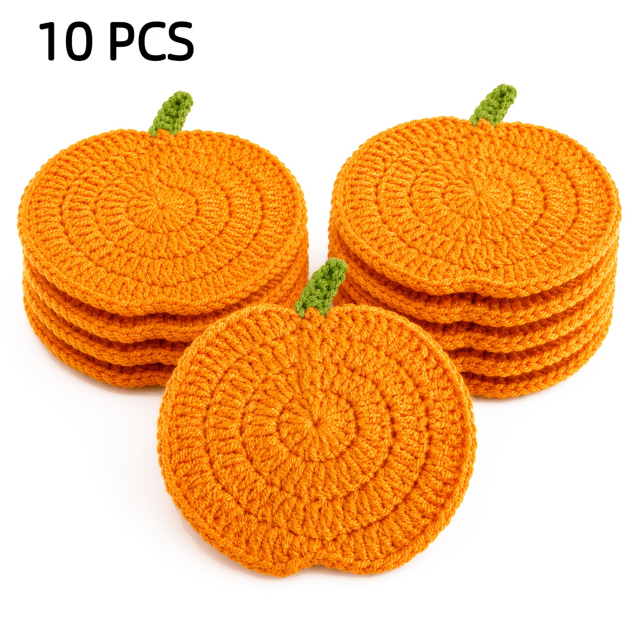 TEMU Set Of 5/10 Hand-crocheted Pumpkin Coasters, Household Tea Cup/coffee Cup/mug Tabletop Heat Insulation Pads, Autumn Themed, Tabletop Protectors,