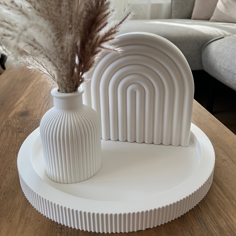 

3pcs Silicone Molds, Concrete Vase, Arch, Striped Tray Silicone Resin Mold For Home Decoration