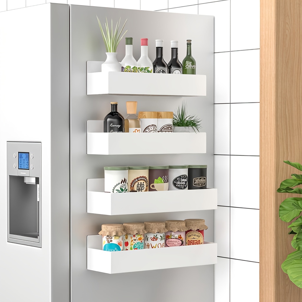 TEMU 2pcs/4pcs Magnetic Storage Box Wall-mounted - Heavy-duty Magnetic Fridge Shelf Suitable, Strong Adsorption Metal Rack For Refrigerator, Spice,