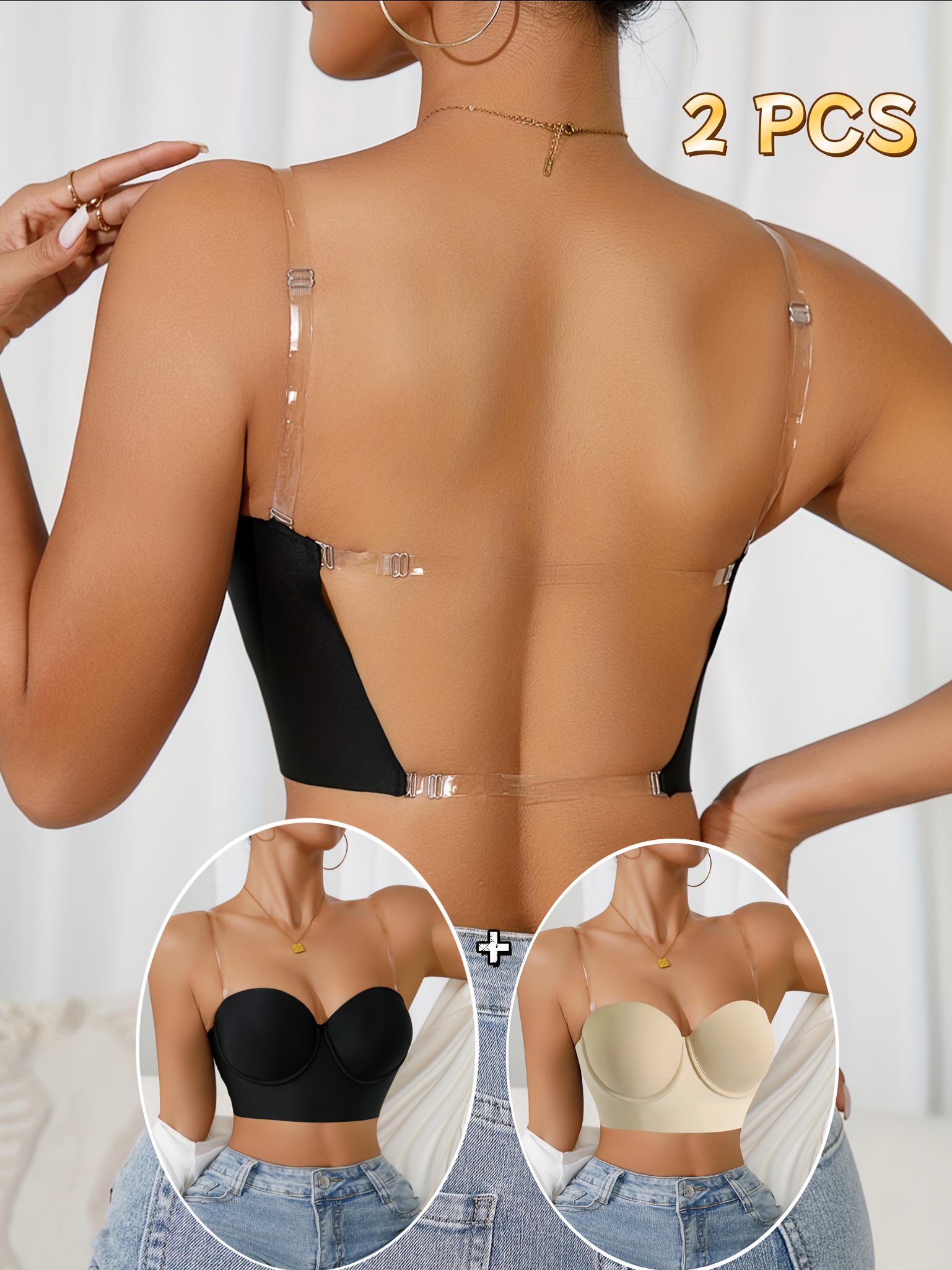 low plunge push up bra with clear straps low cut convertible underwire  padded cleavage bra, women's underwear & lingerie | Check Out Today's Deals  Now | Temu