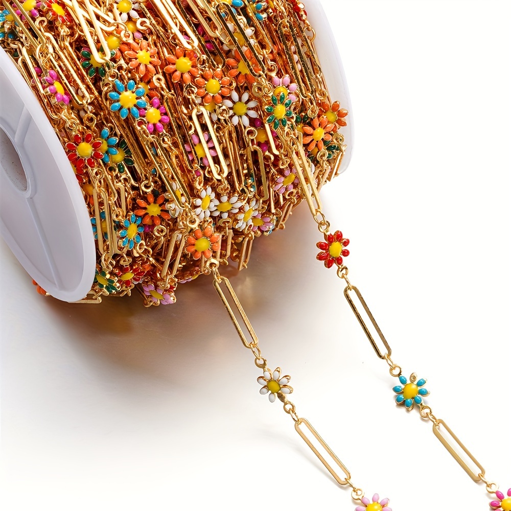 E-shop 39.37In/Pack Gemischte Farbe Tropf Edelstahlkette, Geometrische Gänseblümchen Goldene Stil Lockerer Kettenschmuck Halskette Armband Zubehörkette