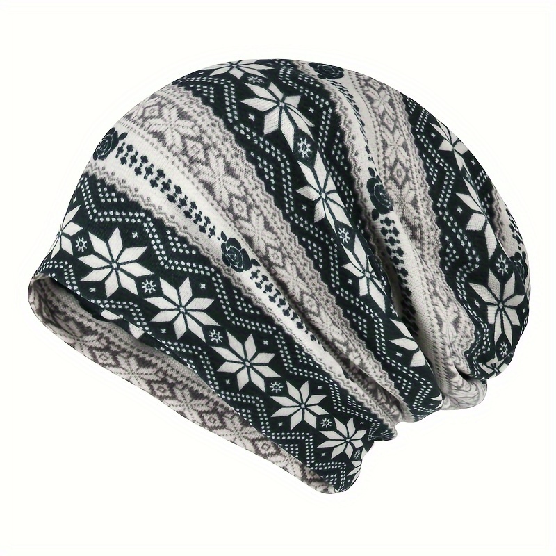 Chic Snowflake Print Beanie, Soft & Warm Skull Cap