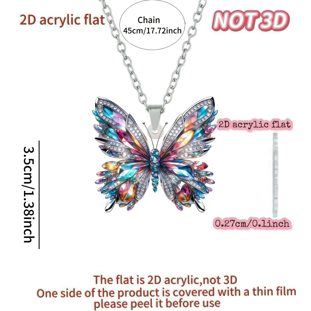 Image of 2d Flat - A Single Piece Of And Unique Necklace Featuring A Colorful Design With Acrylic Print, Perfect For Women. A Stylish Sweater Chain Pendant, Making It An Ideal Gift For Birthday Parties