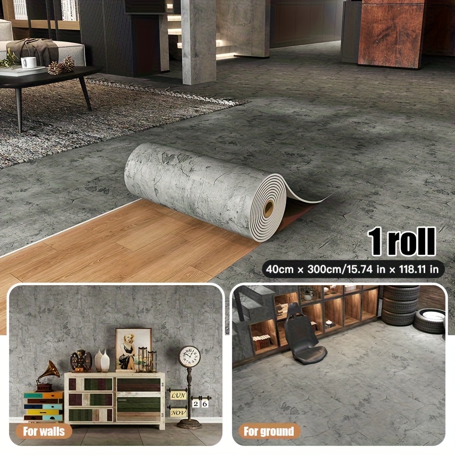 TEMU 1 Roll/2 Rolls, Distressed Industrial Style Floor Stickers, Rustic Crackle Wallpaper, Large Roll Thickened 3mm, 118.1 Inches X 15.74 Inches,