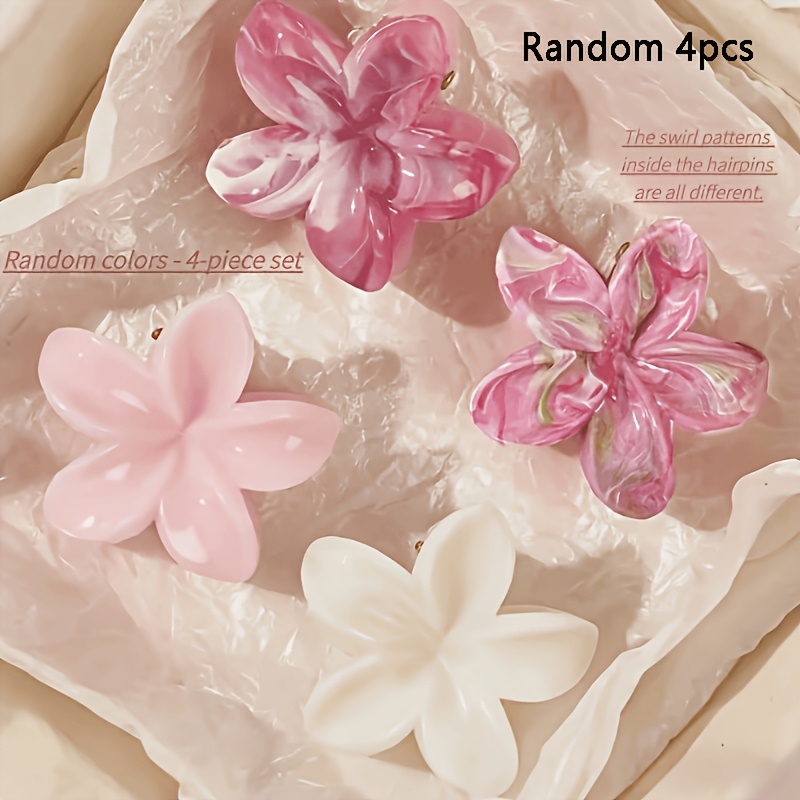 TEMU 4pcs Set Random Colors/ Flower Hairpin, Lady's Sweet -shaped Hair Accessory, Small Hairpin Suitable For Braided Hair - Side Parting Hair