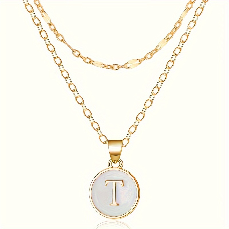 TEMU 2pcs A-z Stainless Steel Layered Stackable Split Double-layer Chain Letter Pendant Necklace Set