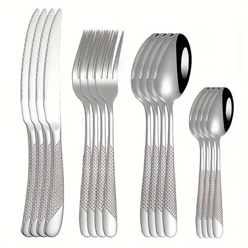 16pcs stainless steel star diamond flatware set including dinner knife dinner spoon dinner fork dessert spoon features an elegant design family dinners holiday feasts weddings parties or as a