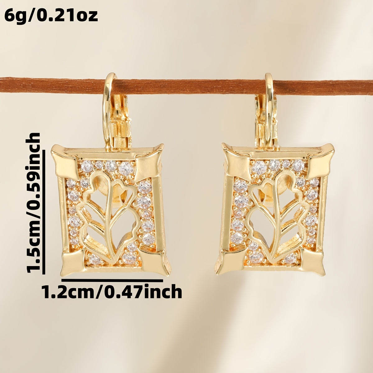 Fashion Retro Hollow Leaf Square Pendant Earrings, Elegant Design