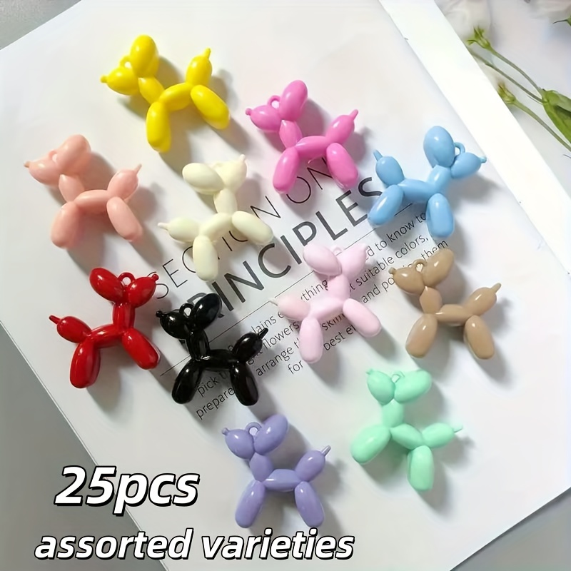 Image of 25pcs Random Mixed Colors Colorful Acrylic Puppy Balloon Dogs Pendant Handmade Material Set Cream Series, Suitable For Bracelets, Necklaces, Mobile Phone Additions, Cute Handmade Additions--charms
