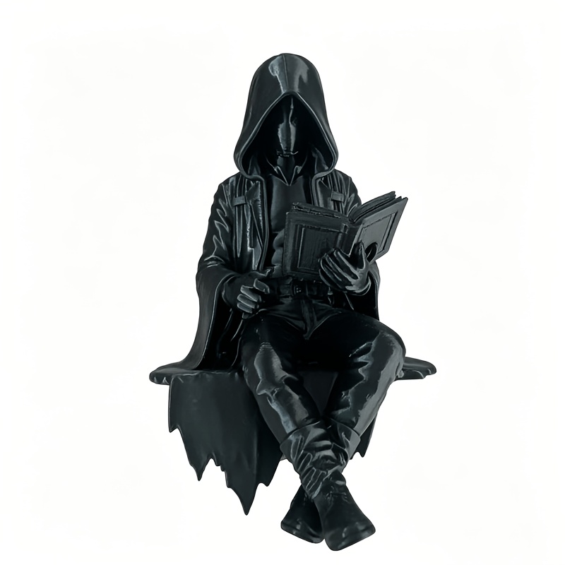 TEMU 1 Statue de Lecteur à Capuche Noire, Statue Visage un Livre, Décoration Gothique pour Étagère de Académie , Décoration de Bureau pour