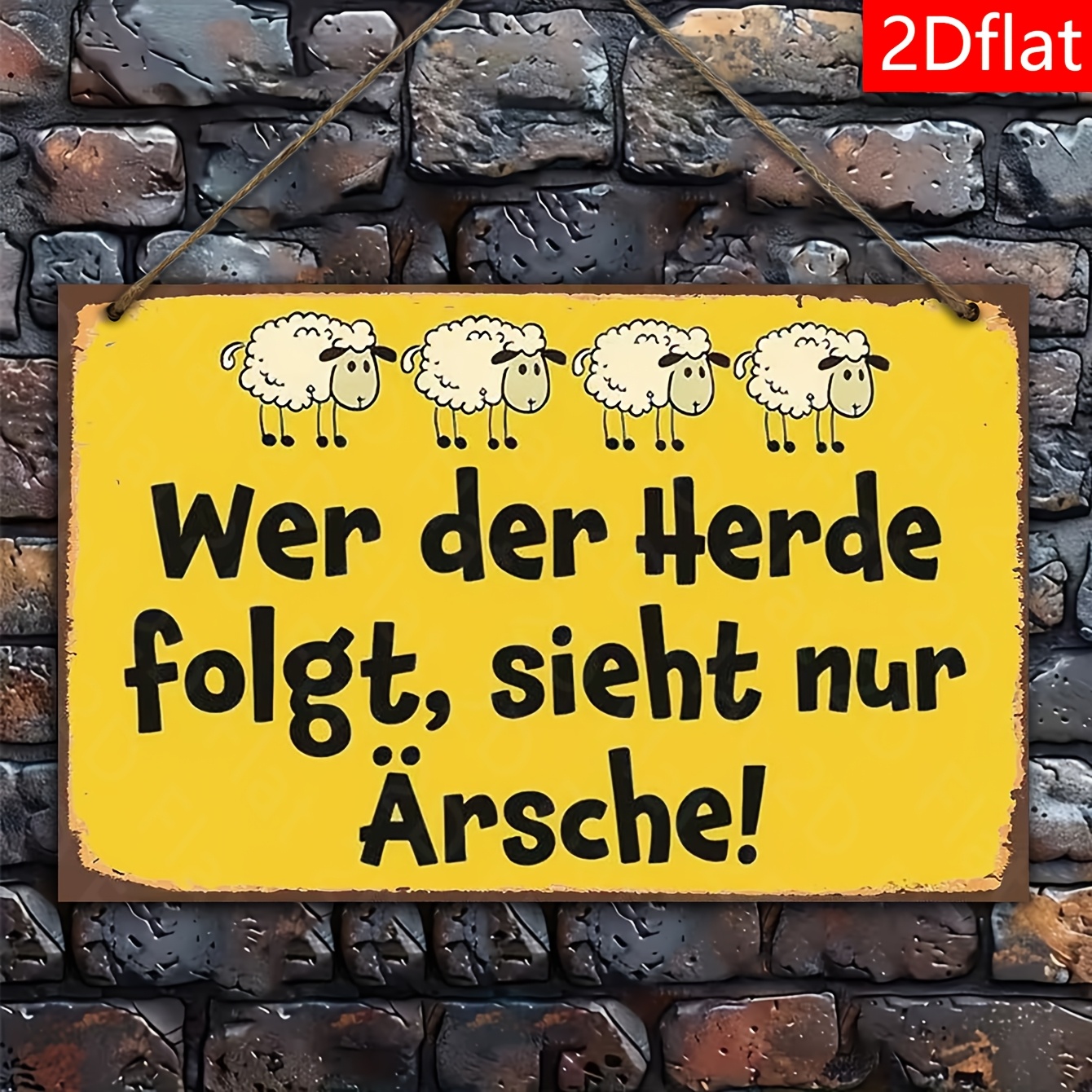 TEMU 2d Flat Funny German Sheep Herd Sarcastic Quote Vintage Wooden Sign Distressed Yellow Rustic Cartoon Sheep Print Wall Hanging Decor For Outdoor