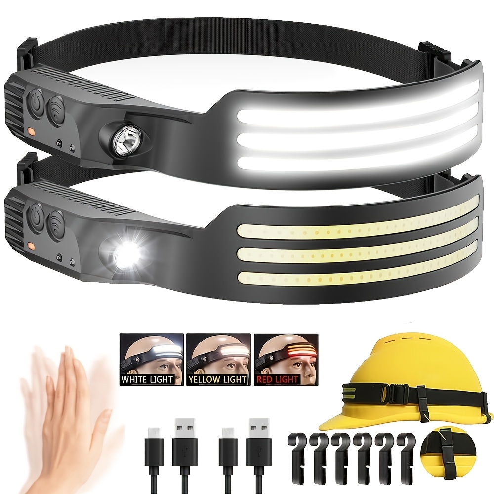 2er-Pack Wiederaufladbare LED-Stirnlampen, Bewegungssensor 230 COB  Stirnlampe, Stirnlicht, Helmlicht fr Erwachsene,  LED-Kopfband-Taschenlampe, Unverzichtbare Ausrstung fr Arbeit, Wandern,  Laufen ...