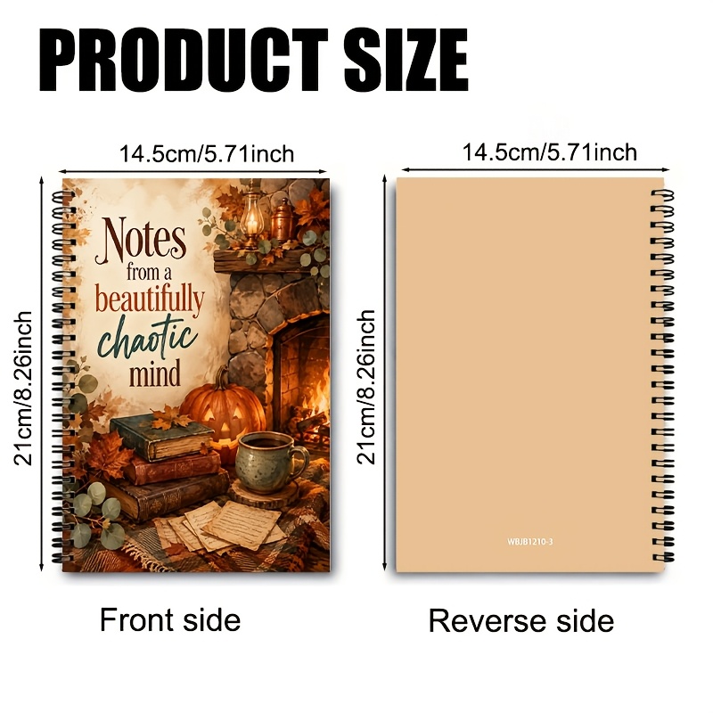 TEMU Autumn Fireplace Pumpkin Vintage Coil Notebook, Total 60 Pages, Suitable For Vintage Enthusiasts, Journal Creators, Literary Youth,