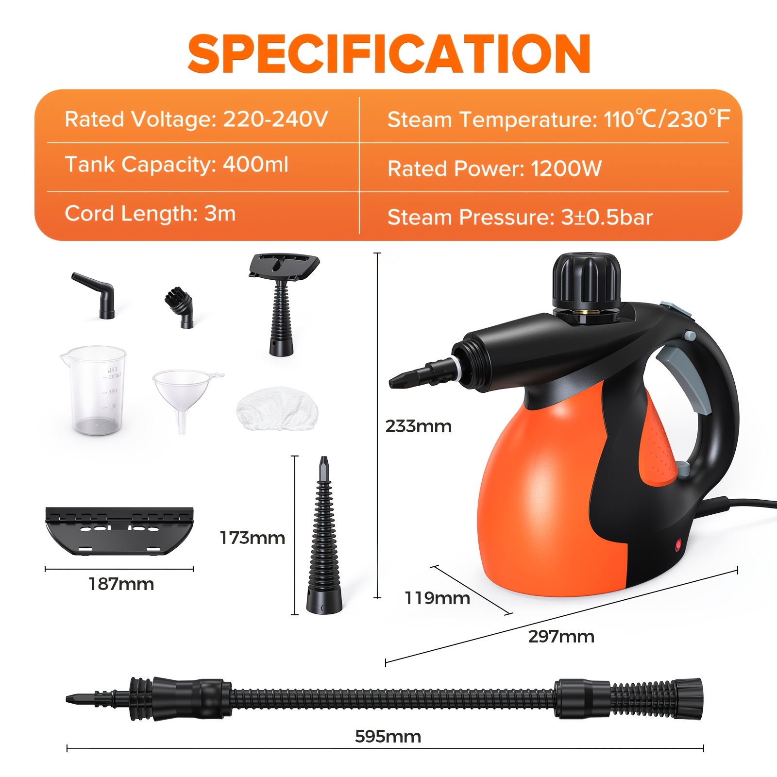 TEMU Lubluelu 2026 Neue 1200W Einstellbare Druck-Handdampfreiniger für Zuhause, 100% Chemikalienfreier Aufheizbarer Handdampfer zur Reinigung, 400ML