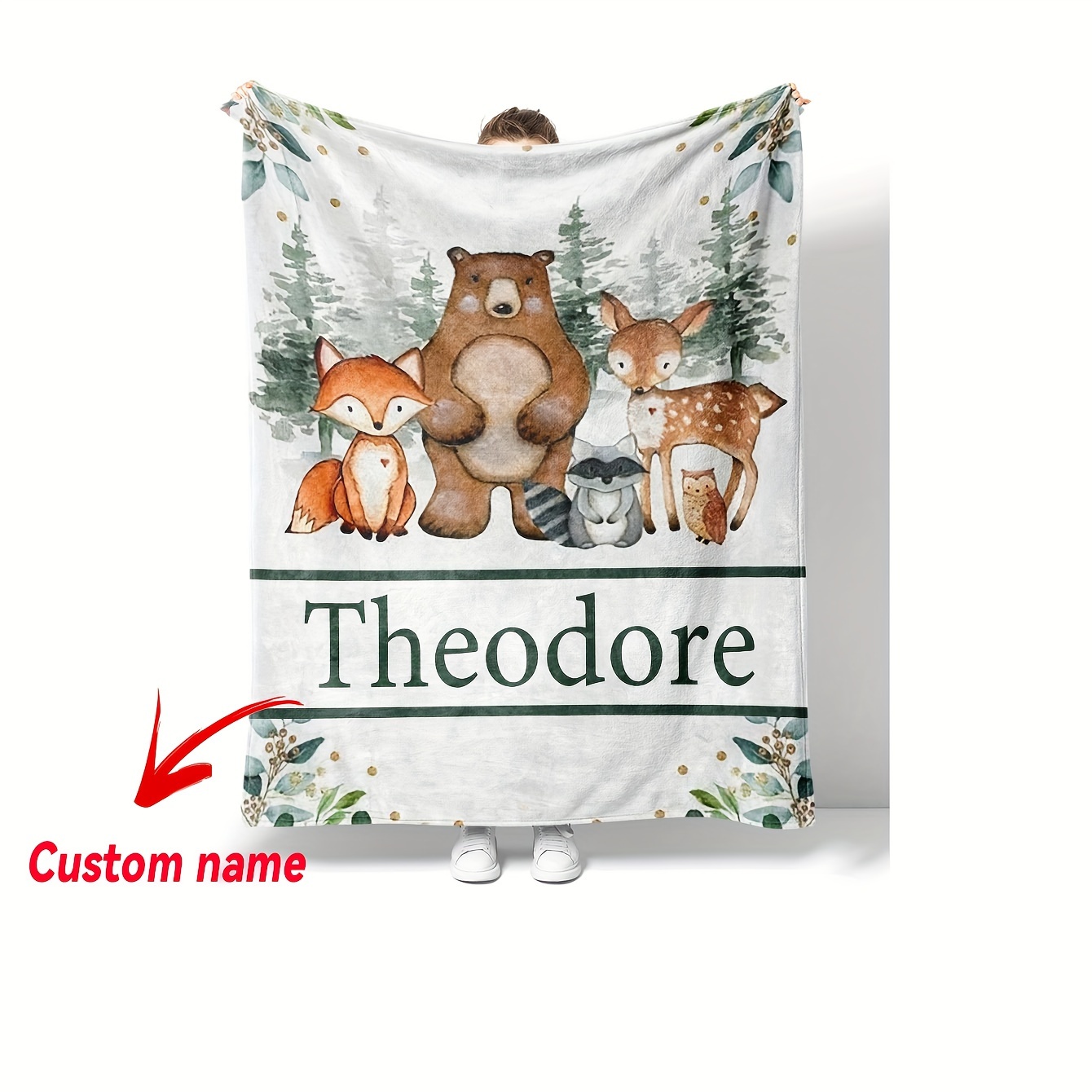 

Personalized Woodland Animals Flannel Fleece Throw Blanket - Custom Name Blanket For Sofa, Bed, Nap, Camping, Home Decor - -friendly Flannel Reversible Blanket With - Perfect Gift For All