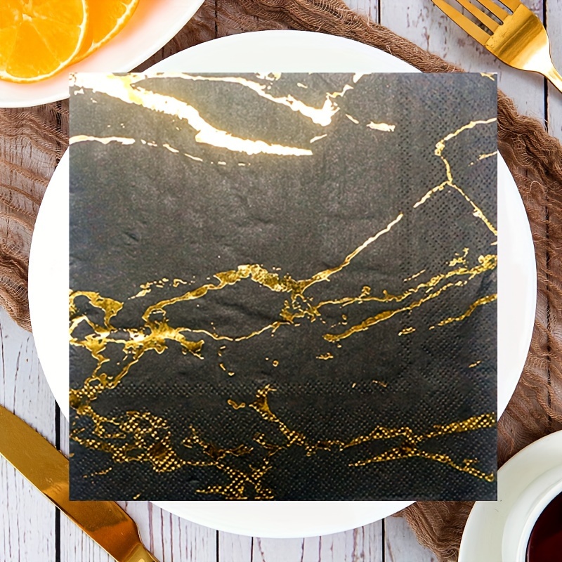 

20pcs, Black And Golden Marble Design Paper Napkins Shabby Chic Napkins Guest Hand Towels Decorative Paper Beverage Napkins For Home Holiday Birthday Party Wedding Dinner Tea Party Decoration, 2-ply