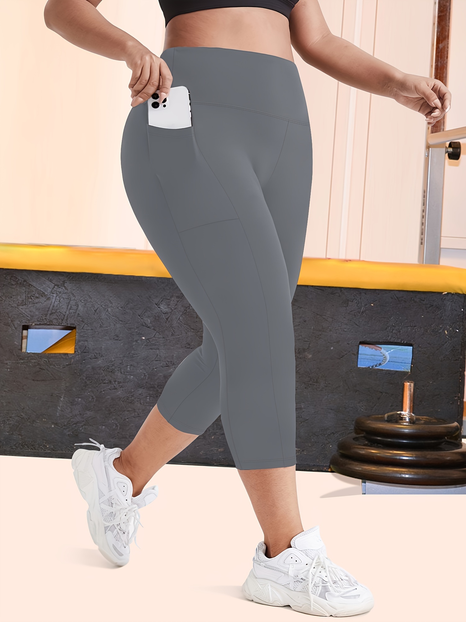 Plus Size High-Waisted Leopard Print Capri Pants with Side Pocket - Stretchy Casual Skinny Jeans for Spring/Summer/Fall, Casual Wear|Leopard Print Pants|Stretchy Fabric
