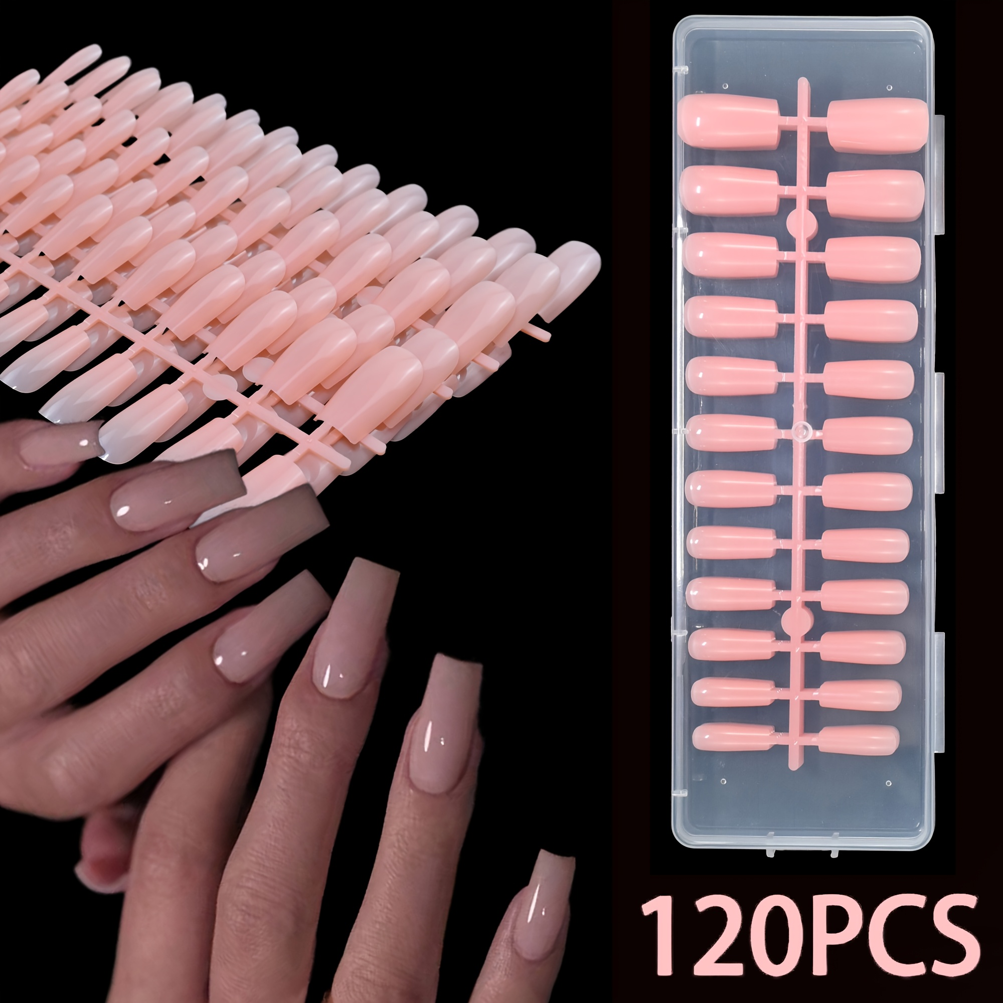 TEMU 120pcs Of Pre-made Fake Nail Tips, Medium-long , Classic Minimalist Milky White Nail Art, Glossy Full Coverage Fake Nails, Nail Art Supplies In