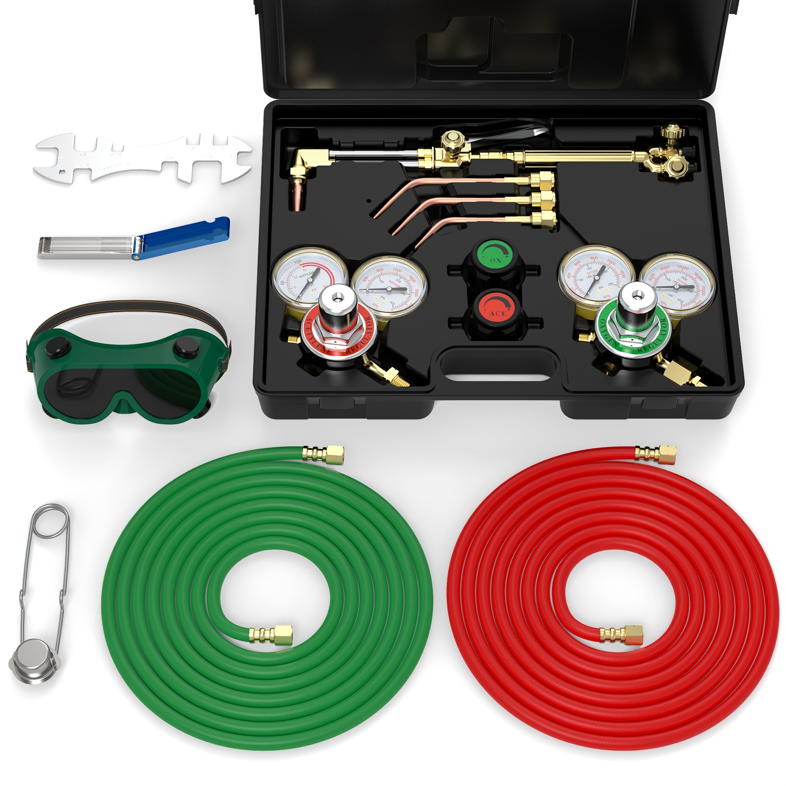 

Tooliom Oxygen & Acetylene Kit, Gas Cutting Welding Set Welder Tools With Regulator Gauges Nozzles Hose