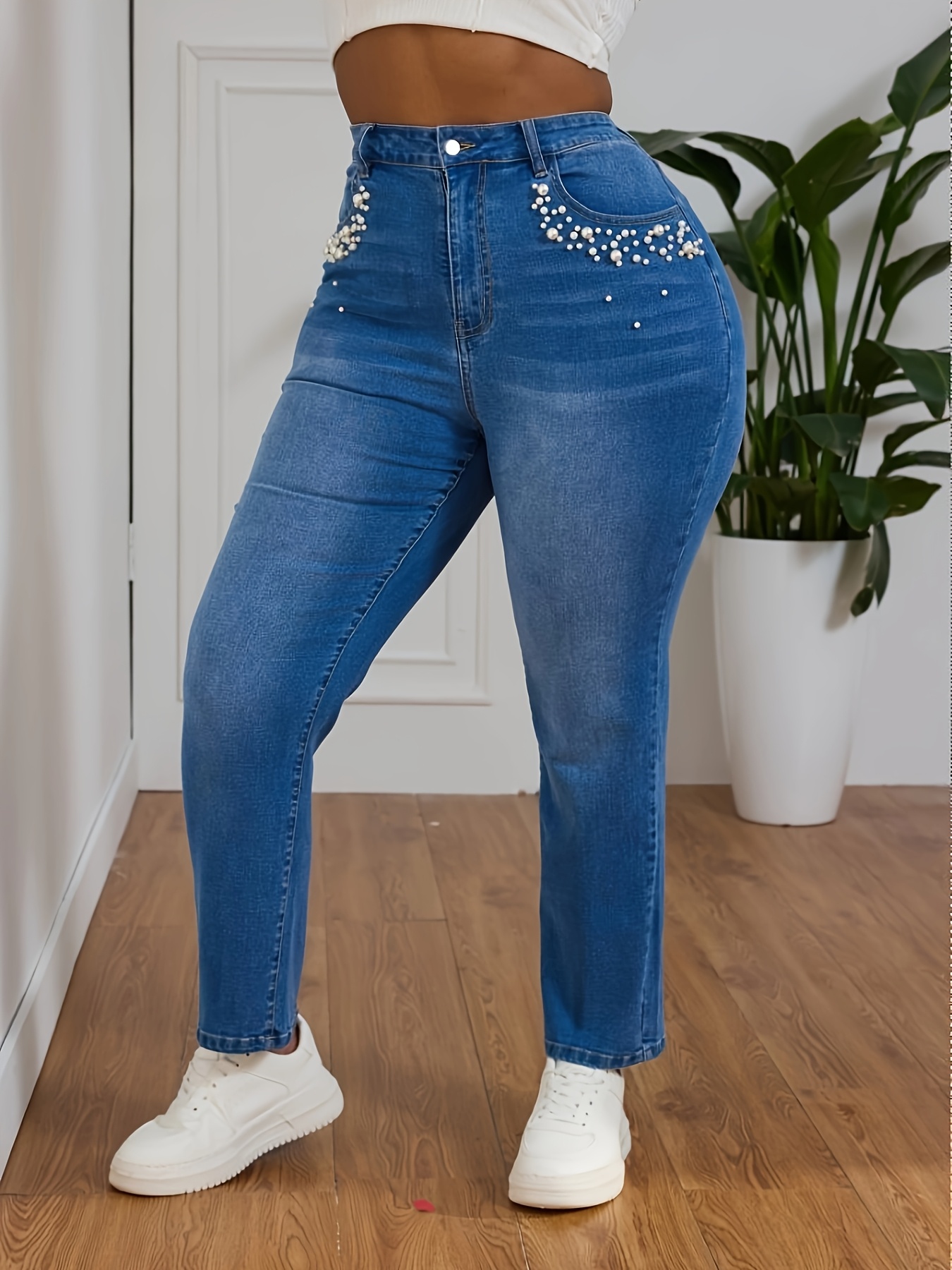 jeans mujer perlas tallas elegantes pantalones Temu Uruguay