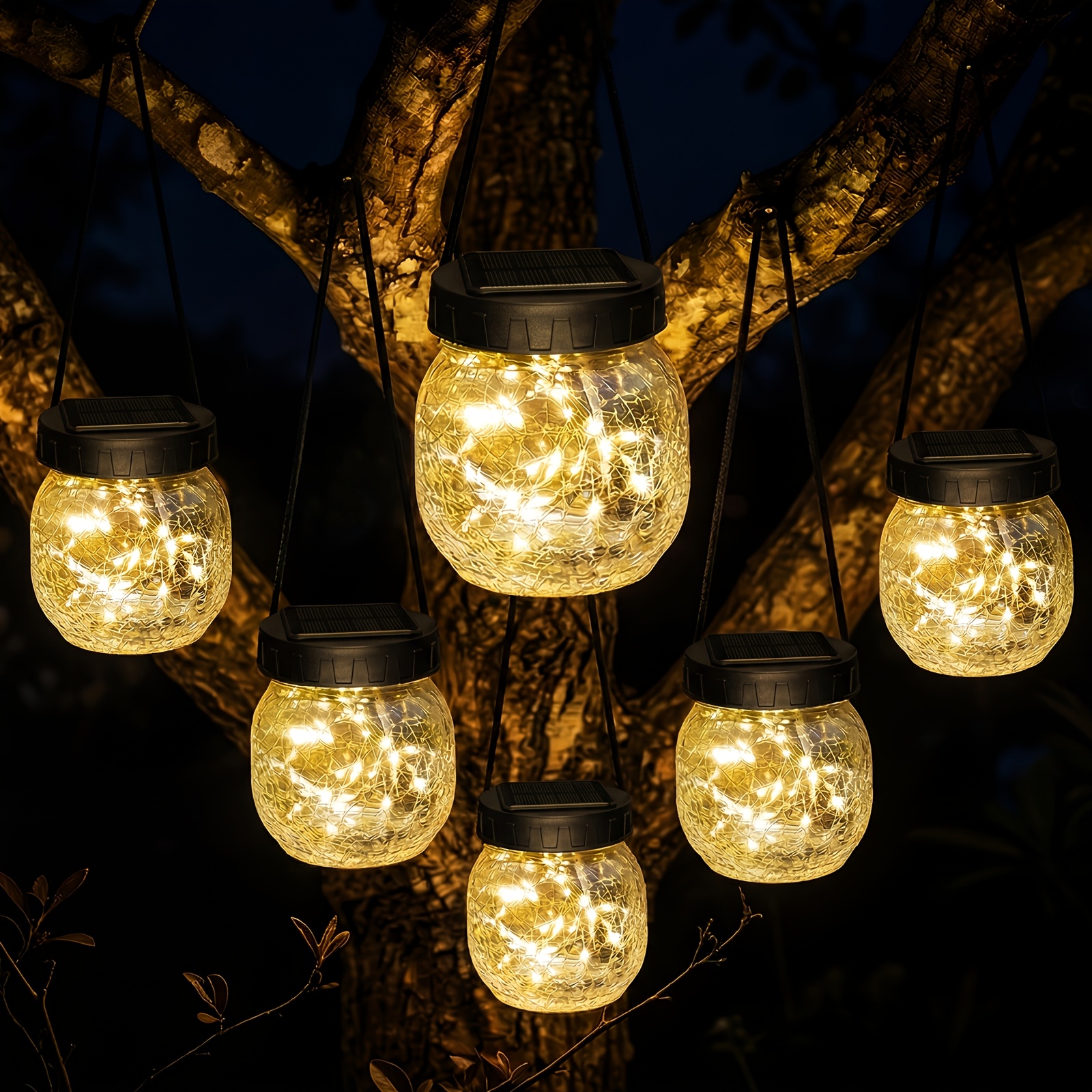 Temu – TEMU 2/6 Pack Solar Lanterns Outdoor, Cracked Glass Lanterns, Warm White Light, Halloween & Christmas Decorations, Patio Garden Yard Fence Tree