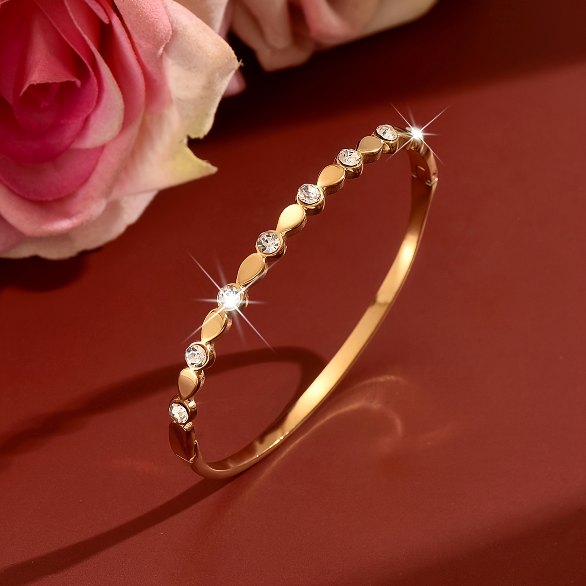 Women's Stainless Steel Teardrop Design Rhinestone Bangle
