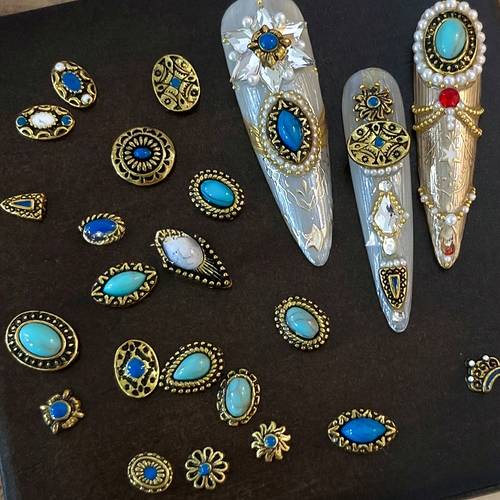 10/20 adet batı tarzı tırnak sanatı takılar, metal kenarlı 3d alaşım taşlar, i̇çin i̇deal japon tırnak etiketleri