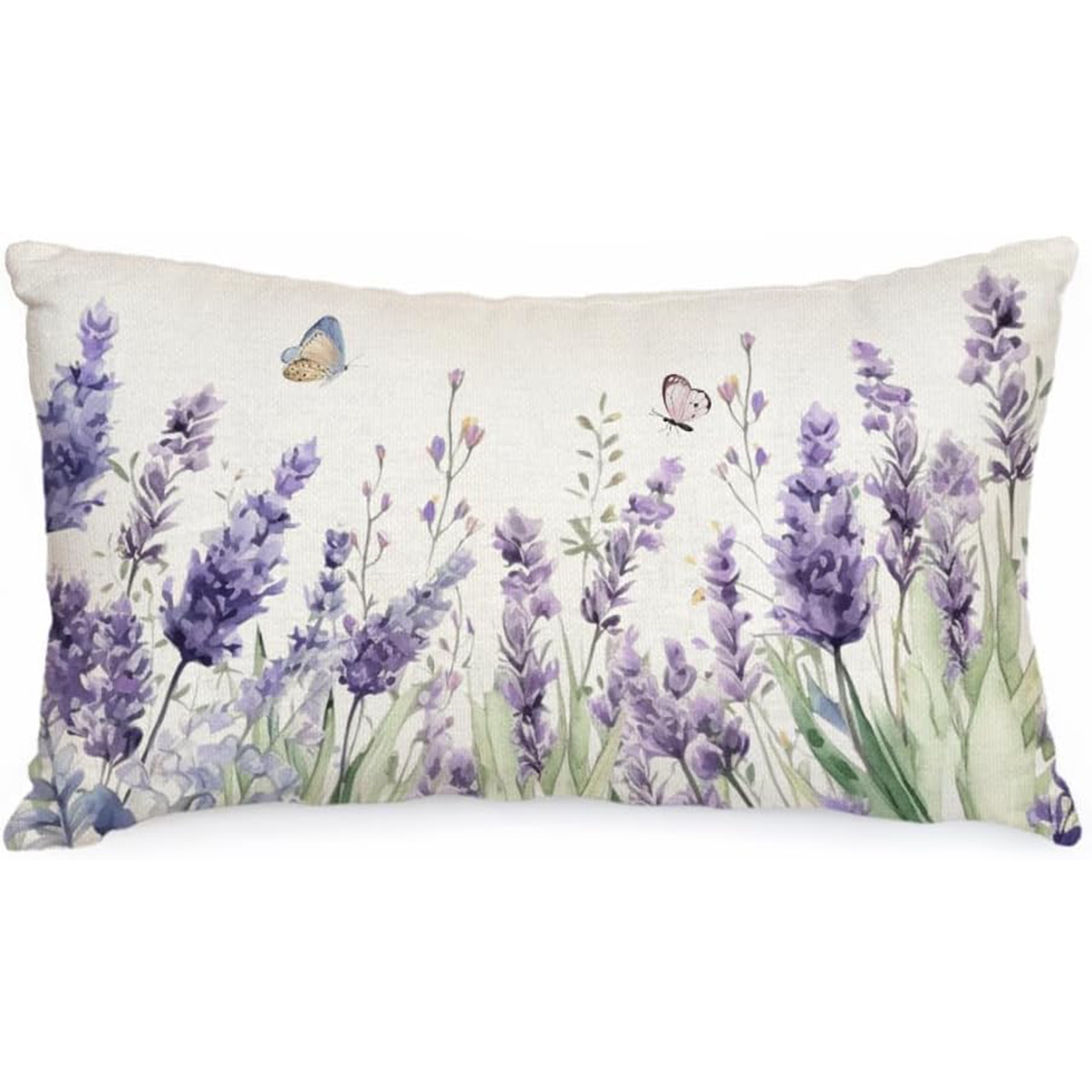 

Linen Lavender Floral And Decorative Pillow Cover, Seasonal Farmhouse Style For Sofa Or Couch - Zip Closure, Machine Washable (single Side, No Insert)