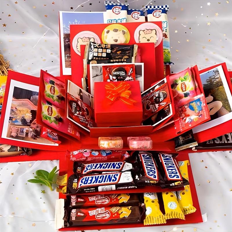 gift for her him 16pcs set red blue   gift box set surprise   box creative   album additions snack gifts couple gifts suitable for birthday proposal valentines day mothers day graduation party