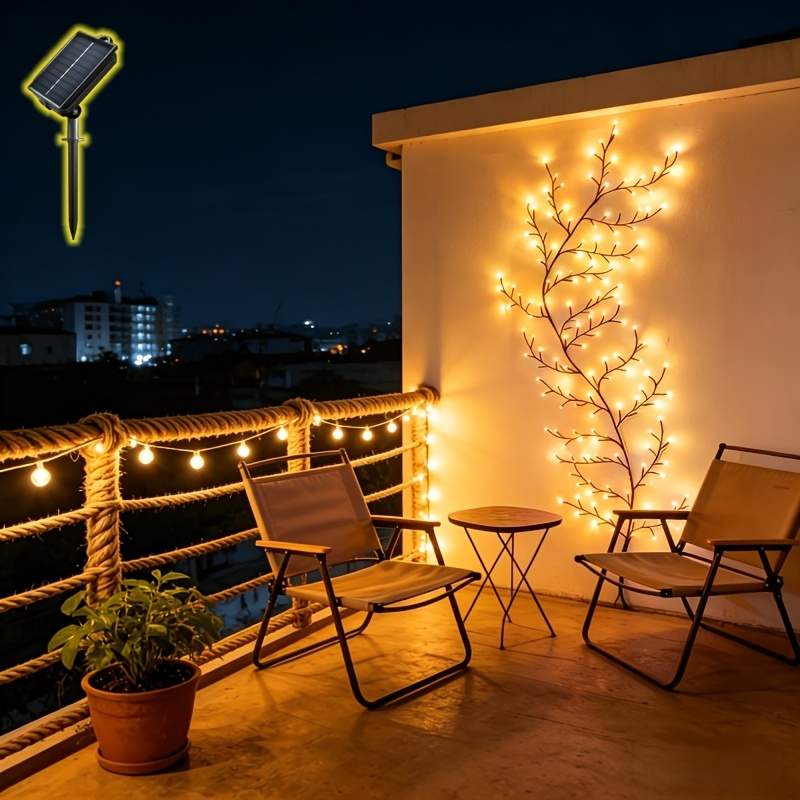 TEMU 1pc, Willow Vine Lights; Vine- Design - 113led Solar Powered, /6ft Multicolored For Classroom Decorations Ideal For Patios, Fences, Holidays