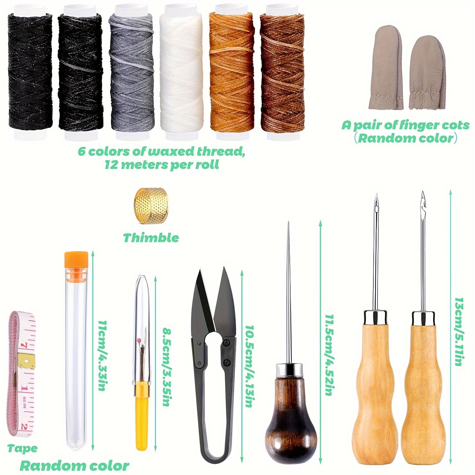 E-shop 27-teiliges Leder-Nähset, Polsterreparatur-Set mit Nähgarn und Nähnadeln, Ahle und , Geeignet für Anfänger im Lederhandwerk DIY-Nähset. Einige