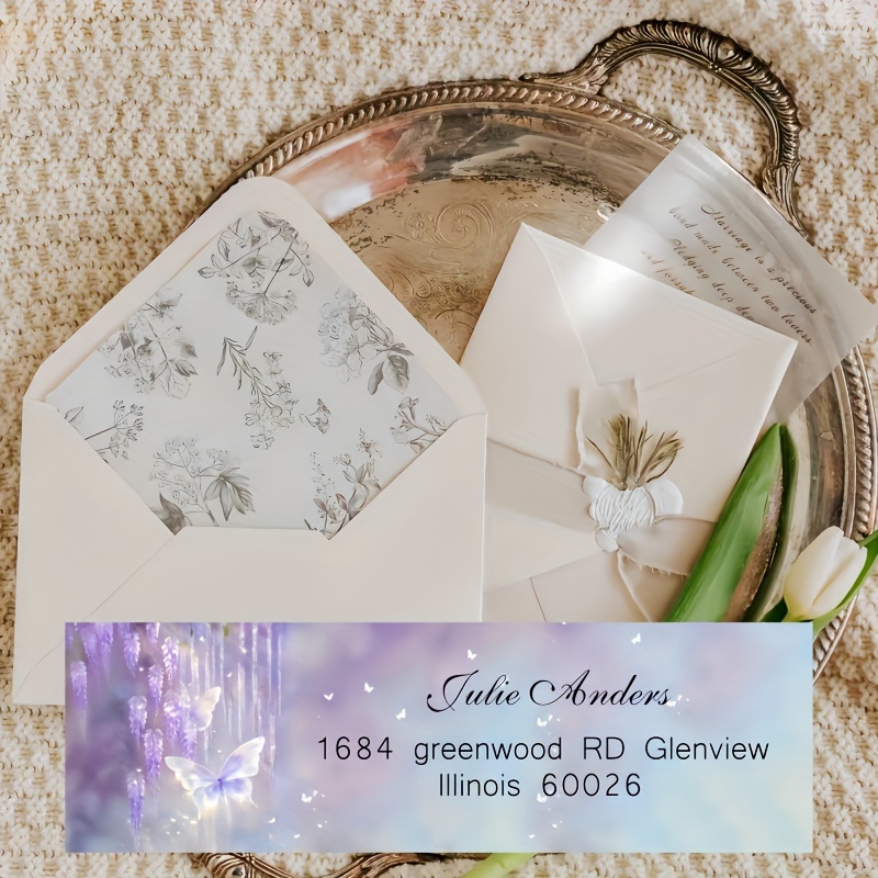 

[custom Address Sticker]180/360/540 Self-adhesive Label, 2.5x 0.79 Inch, Purple Dream Butterfly Pattern Stylish And Elegant, Suitable For Weddings Business Birthdays, For Invitations, Letters, Cards