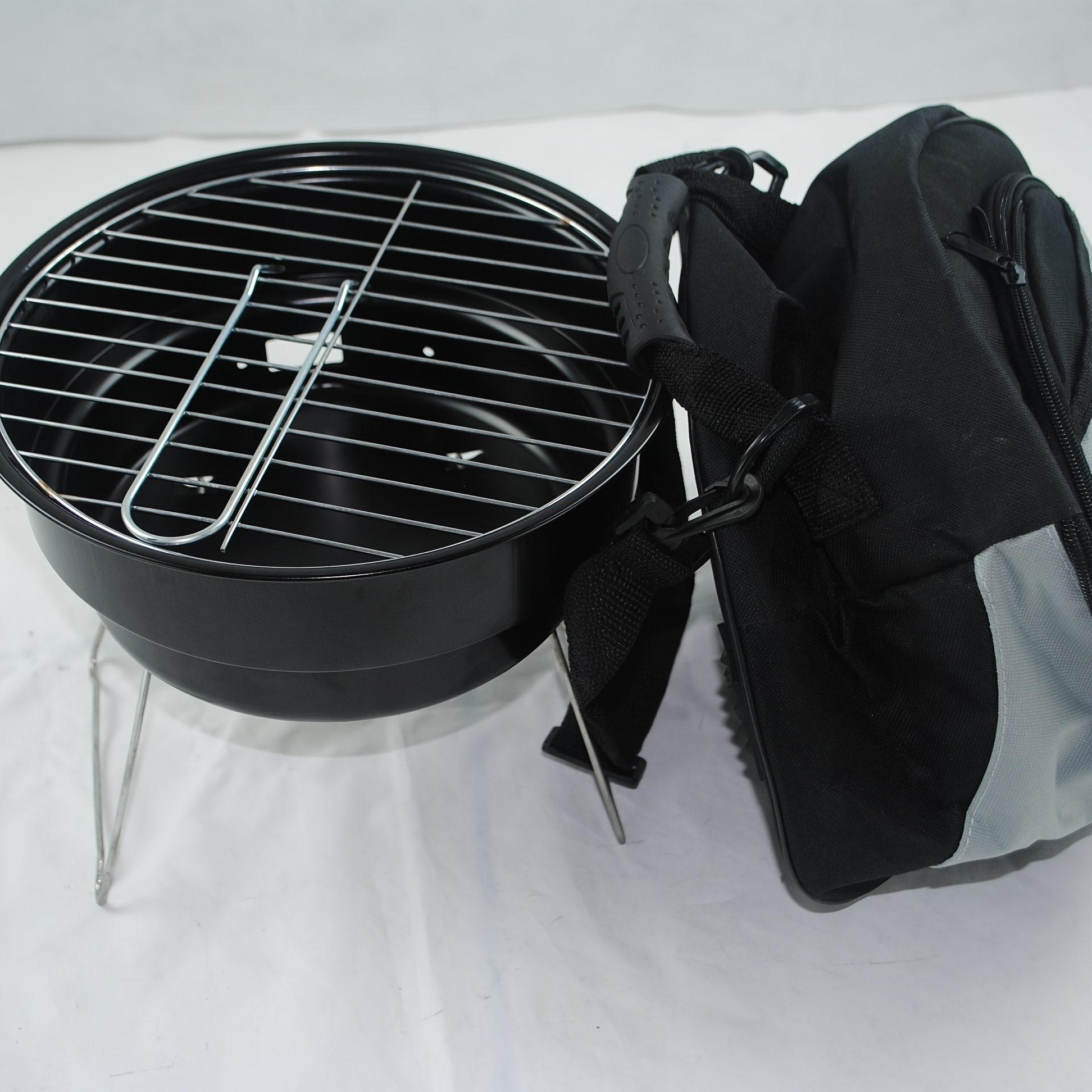 TEMU Portable Vertical Charcoal Smoking Grill - Heavy-duty Compact Bbq Grill For Camping, Hunting & Fishing - Black Outdoor Cooking With Carry Bag,