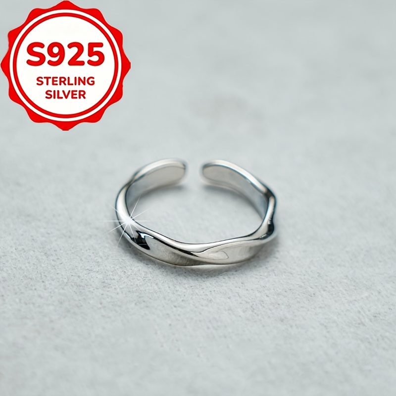 Women's S925 Silver Möbius Wave Open Ring, Versatile Gift