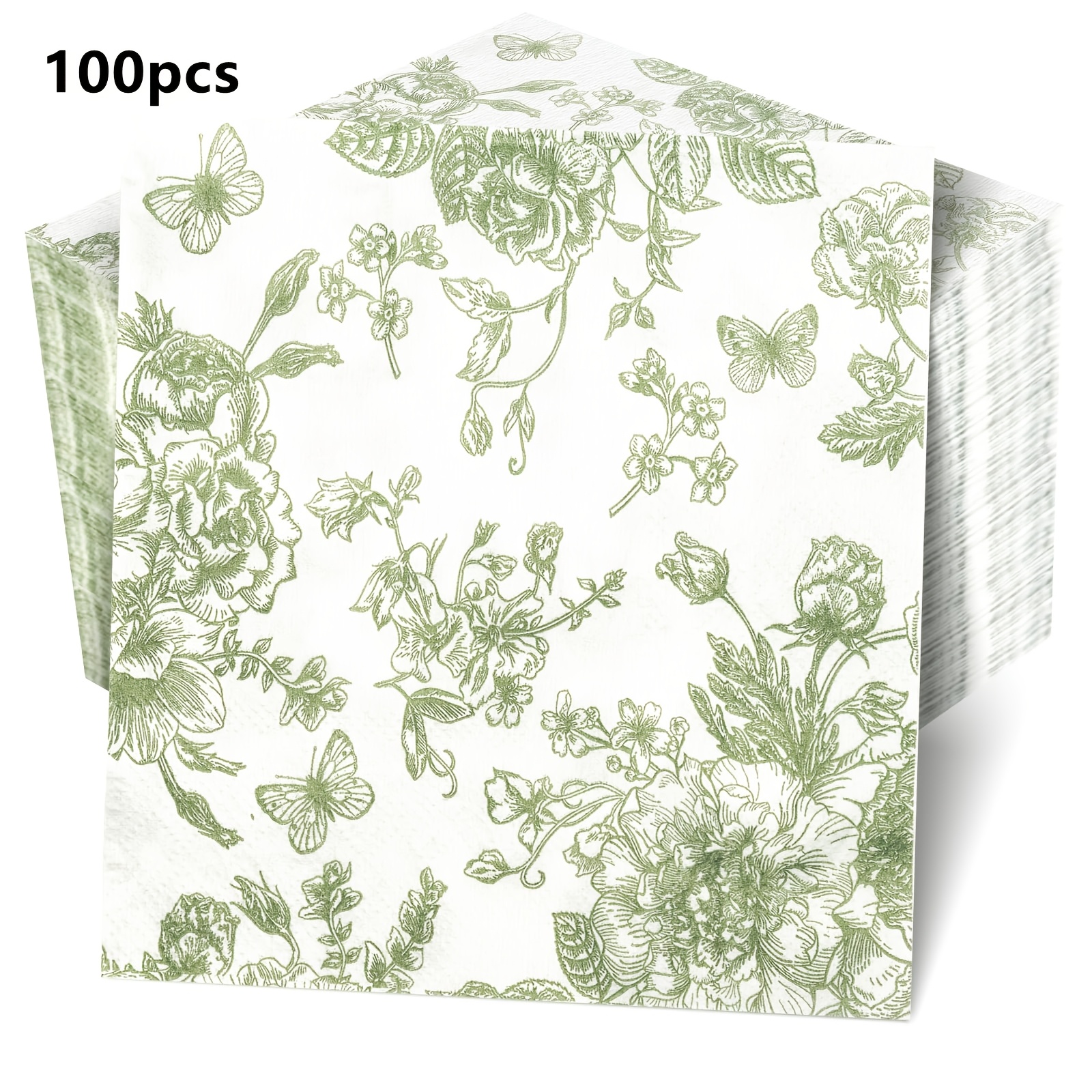 TEMU 100pcs Sage Green Hydrangea Flower Guest Napkins, Floral Cocktail Dinner Napkins, Luxury Table Decor For Wedding Birthday Party Decorations For