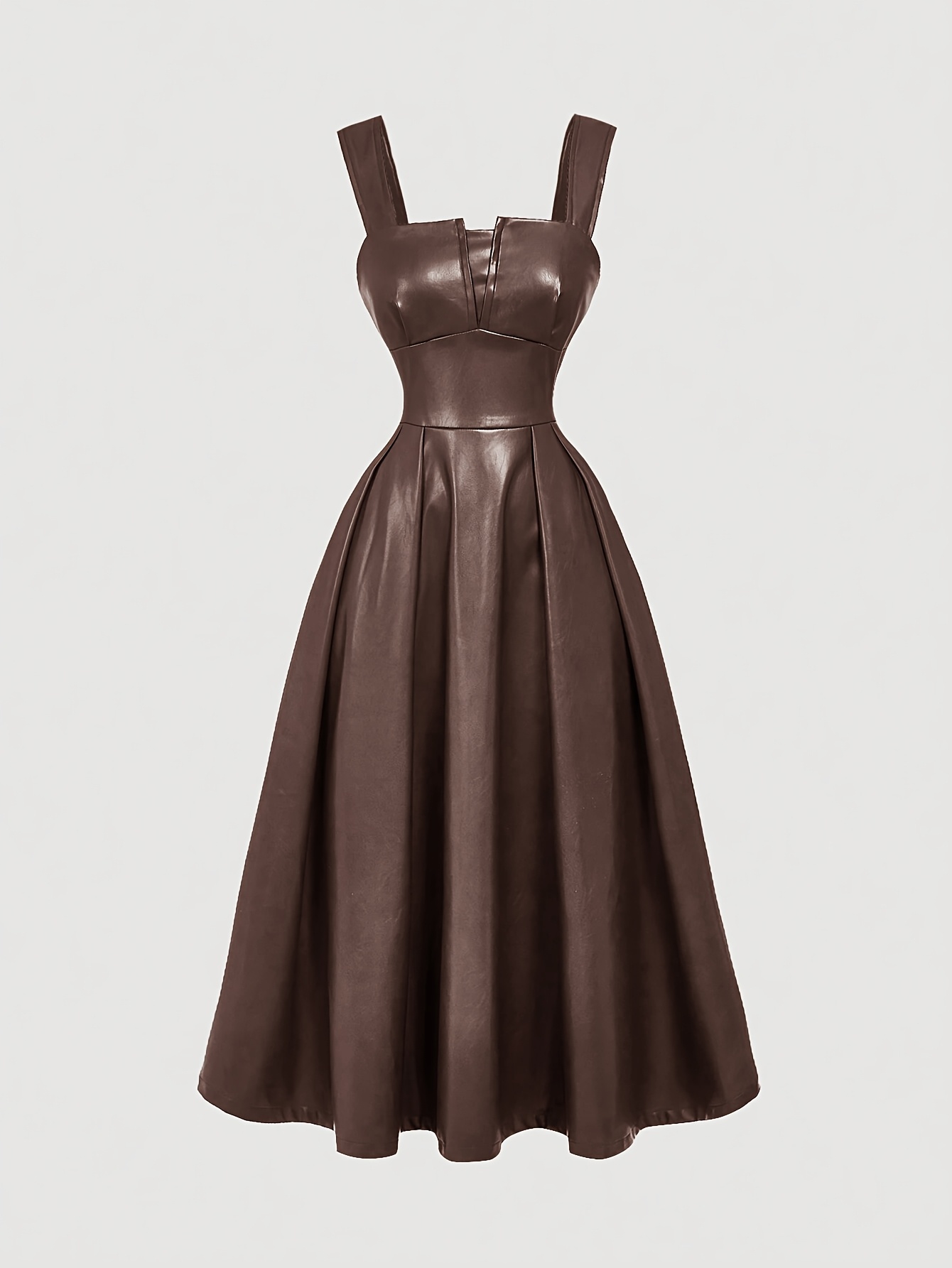 brown leather dress women Classy Brown Woman Midi Genuine Leather Dress XL / RED main image 0