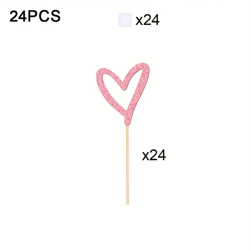 Image of 24pcs Heart Cupcake Toppers Glitter Heart Cupcake Toppers Valentine's Day Heart Cake Decorating Supplies Bridal Shower Bachelorette Party Wedding Cupcake Decorations