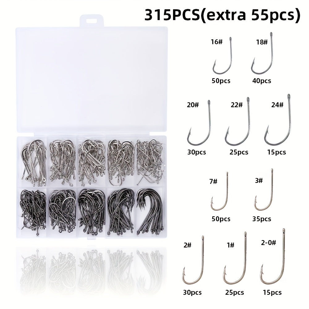 TEMU 315pcs Set -size Long Handle Hooks And Hooks , Sharp And Durable Suitable For Saltwater And Freshwater Various Sets, Cod, Carp And Mandarins