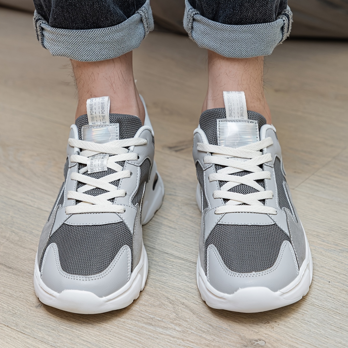 mens gray low top sneakers breathable non slip durable casual