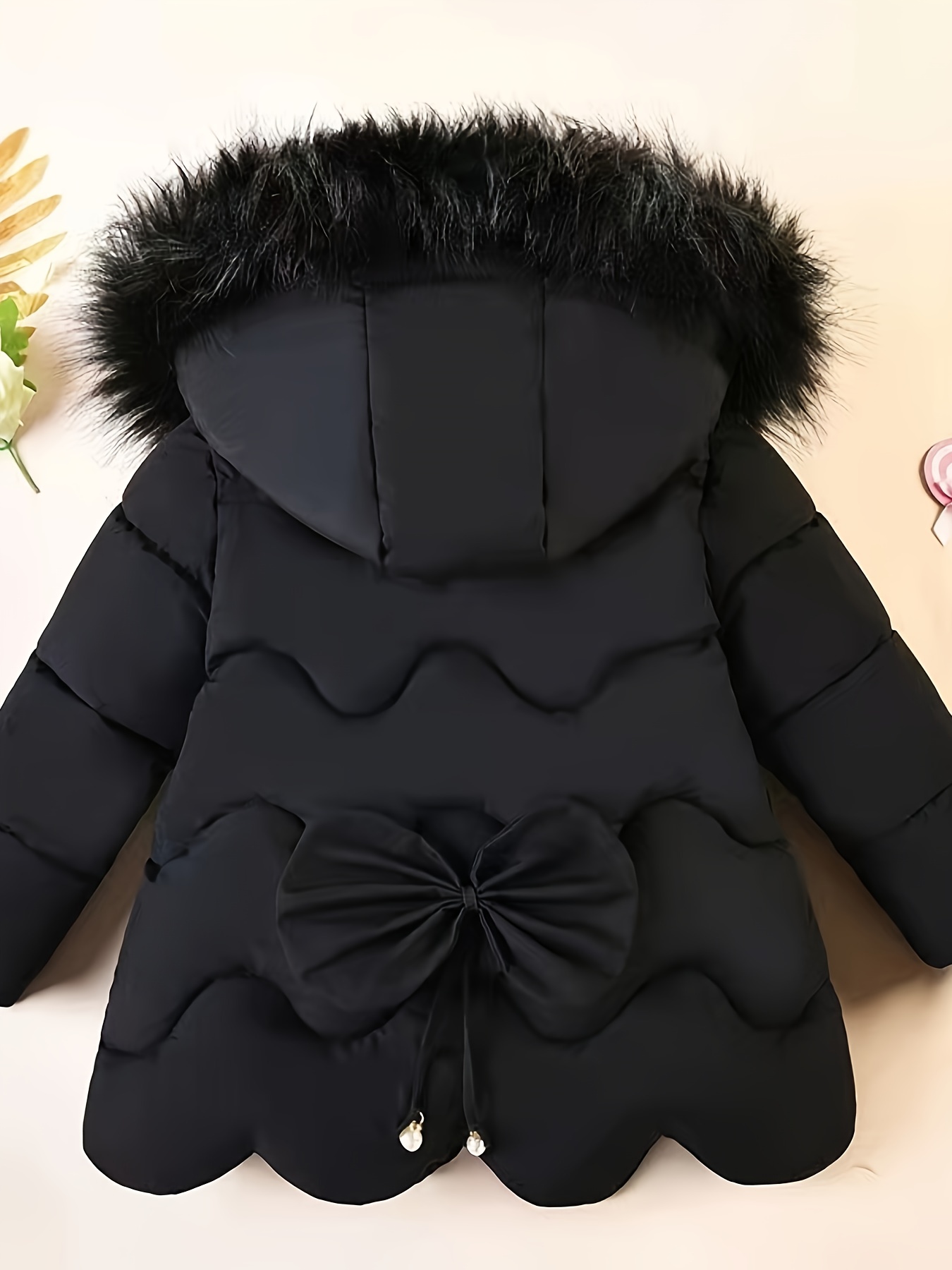 Meisjes Winter Gevoerde Jas met Versierde A-Lijn Snit & Dikke - Middellange Ritsjas, Opstaande Kraag