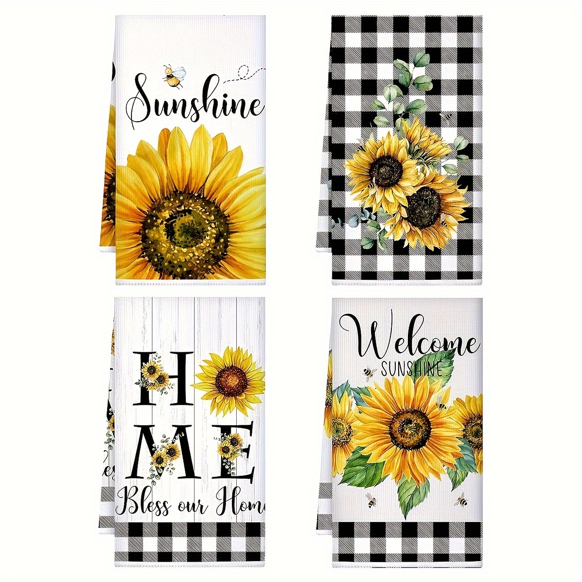 

2/4pcs, Sunflower Printed Towel Set, Super Soft, Quick-dry & Absorbent, Modern Style, Microfiber Material, For Kitchen And Household Use