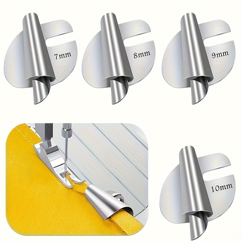 

4 Sizes Universal Sewing Hem Presser Foot Set, 7-10mm Curved Wide Hem Attachment For Home & Industrial Sewing Machines, Silvery Grey