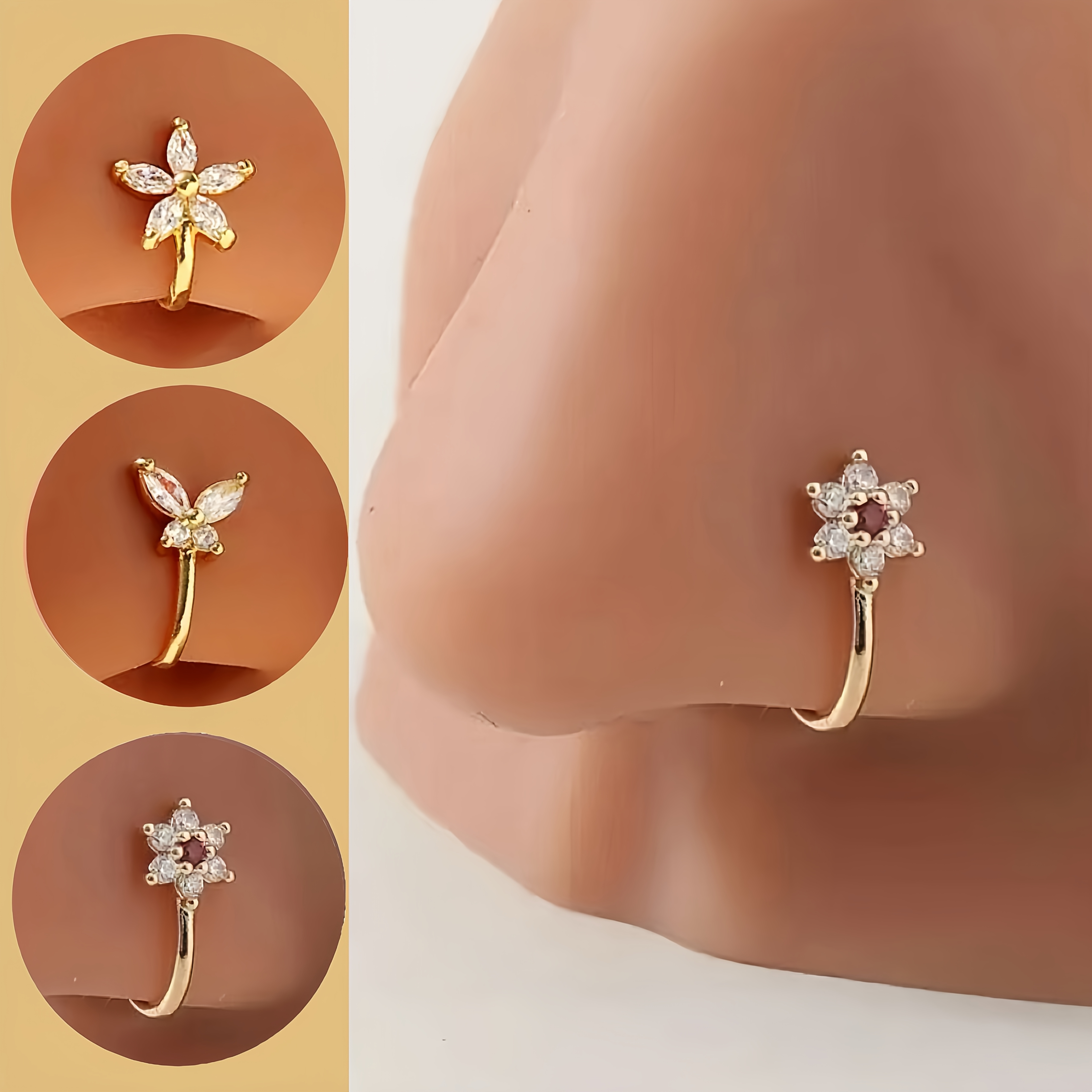TEMU 3pcs Bouchons de Nez Papillon Floral Faciles et Tendance, Clips, Studs, Pas de Perçage, Usage et Vacances
