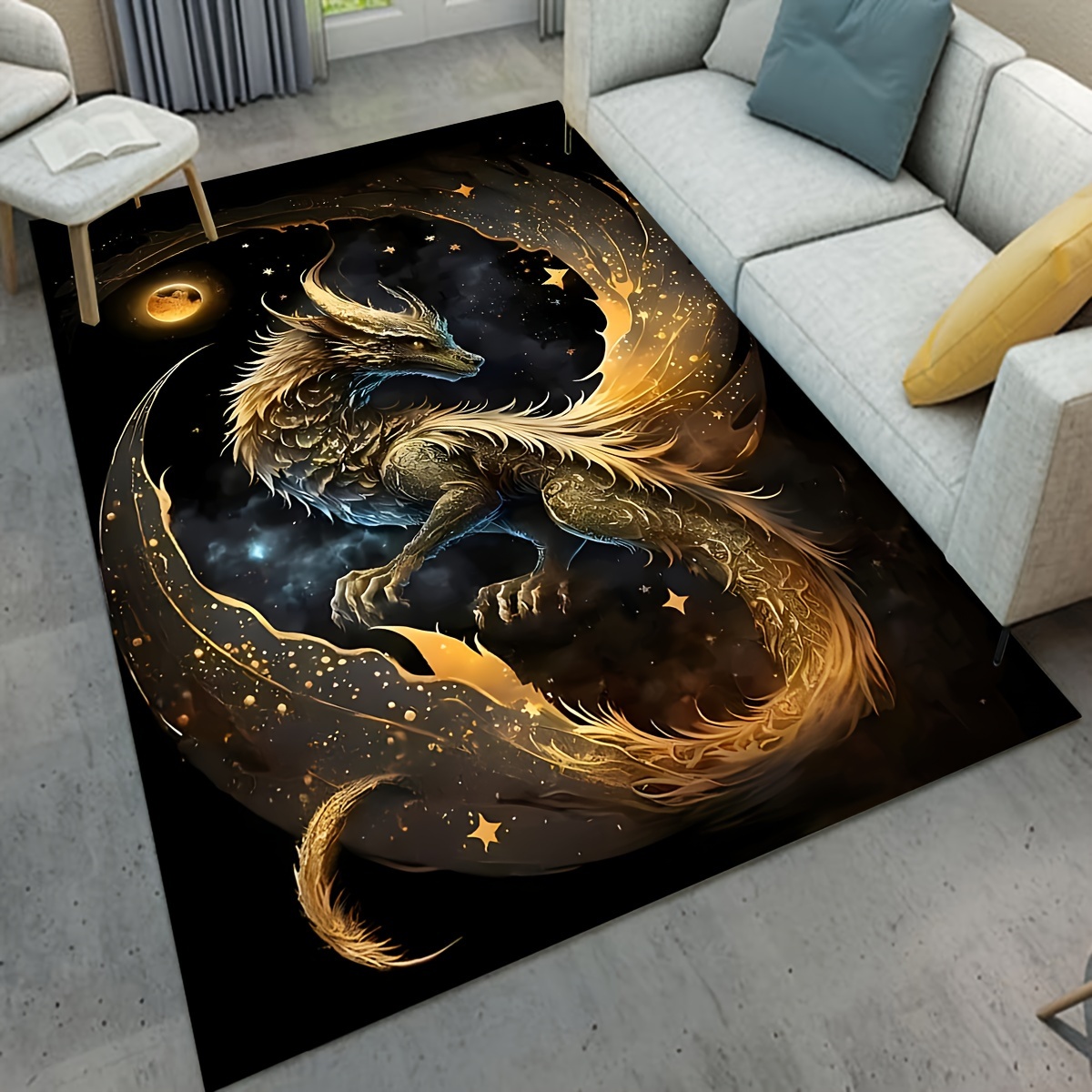 

1pc 800g/m2 Crystal Velvet Dragon Floor Rug Carpet Living Room Doormat Plush Non-slip Chair Mat Bathroom Carpet