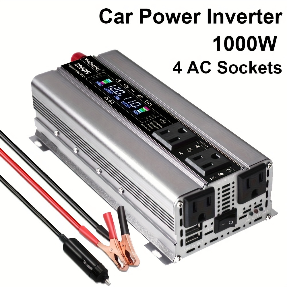 

1000 Watt Inverter 12v To 110v Dc To Ac Converter 2000w Car Outlet Adapter With 4 Ac Outlets And Dual 3.1a Usb Ports, Lcd Display For Car, Rv, Camping, Road Trip