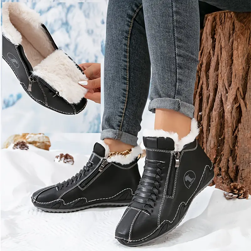womens winter ankle short boots with plush lining warm zipper lace up closure round toe flat sole multi color options red blue white pink green washable synthetic cover casual boots for wear light outdoor activities winter boots for women elegant classy boots with heels wide width boots for women winter boots for women high quality snow boots shoes for women Product details 2