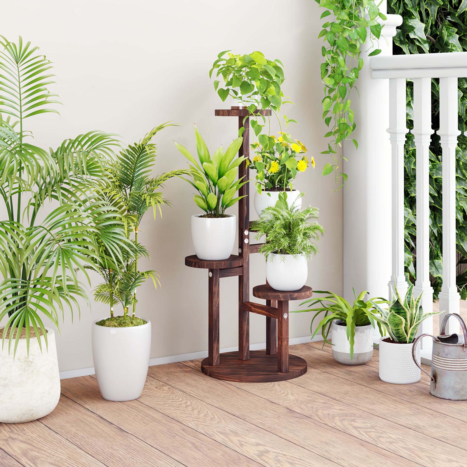 TEMU 4-tier Tall Plant Stand Indoor Corner Wood Plant Shelf For Multiple Plants Tiered Flower Stand For Patio Garden Room Bedroom