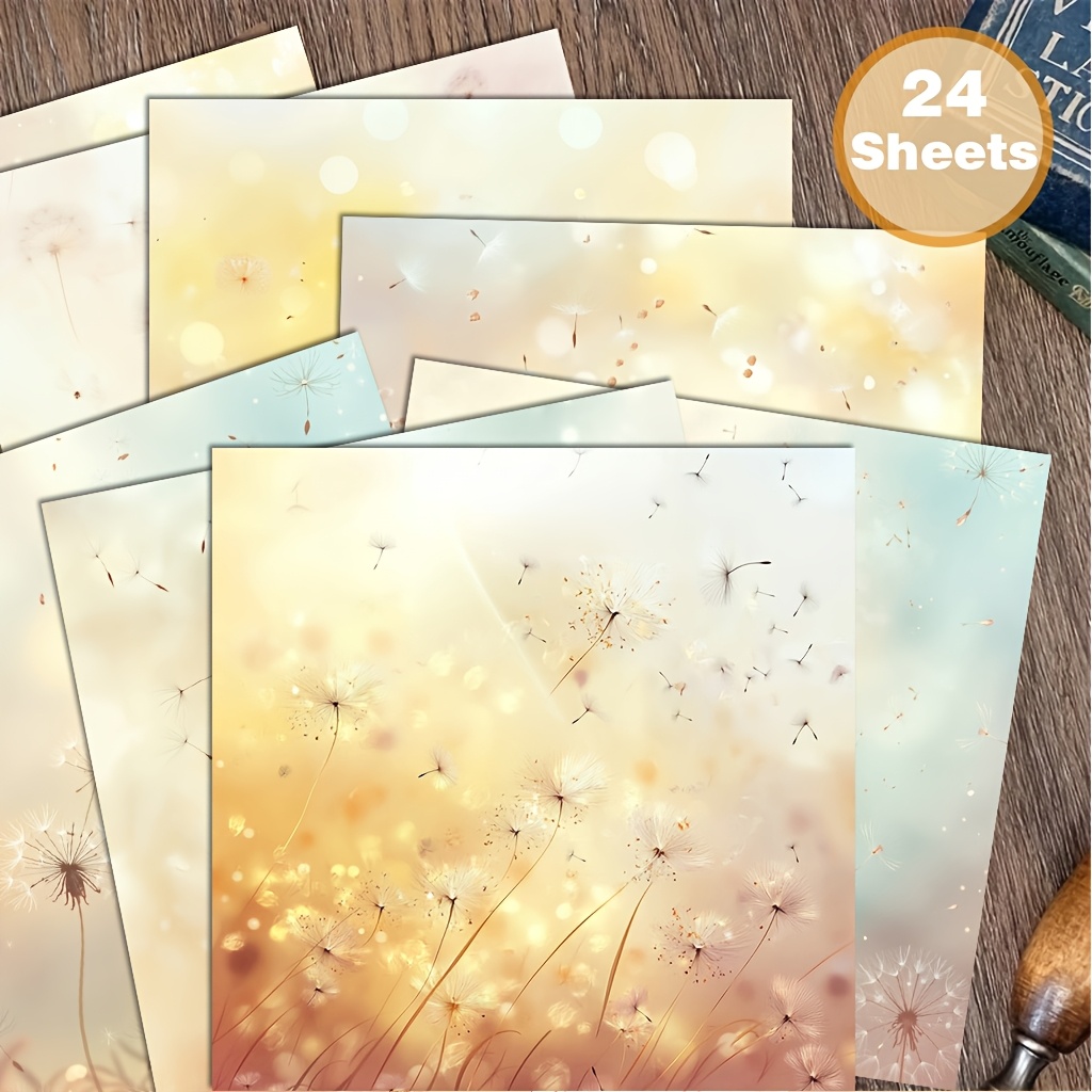 24 Sheets Inches Soft Background Blooming Dandelion Stickers, Decorative Paper For Collage, Origami Projects, Paper, Handmade , Journal, Artistic Collage | Natural Elements