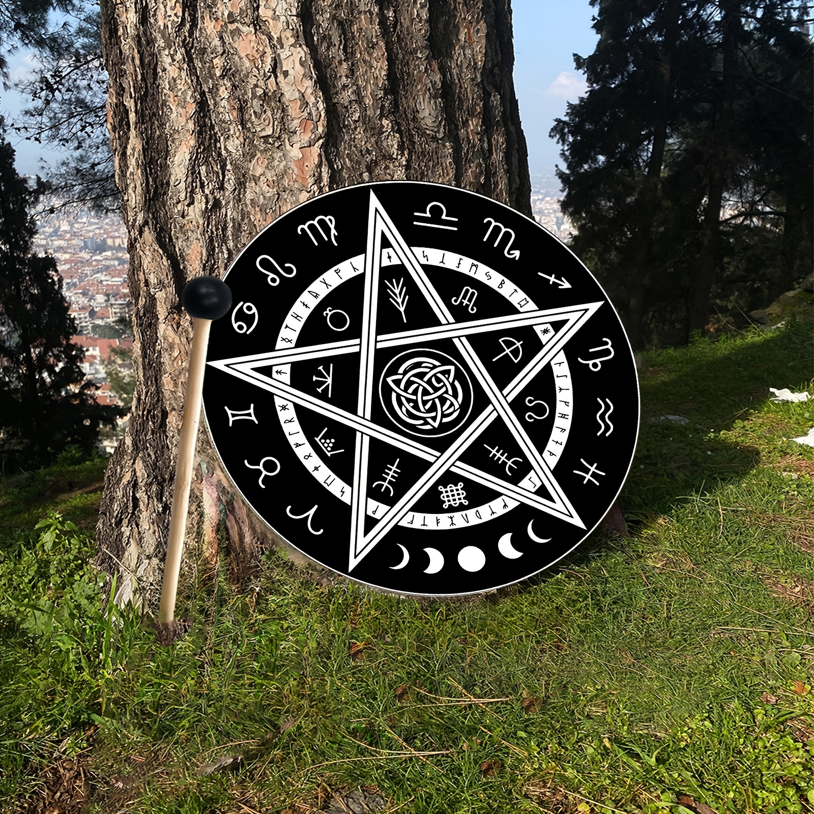 25.4 cm Pentagram Hand Drum with Drumstick