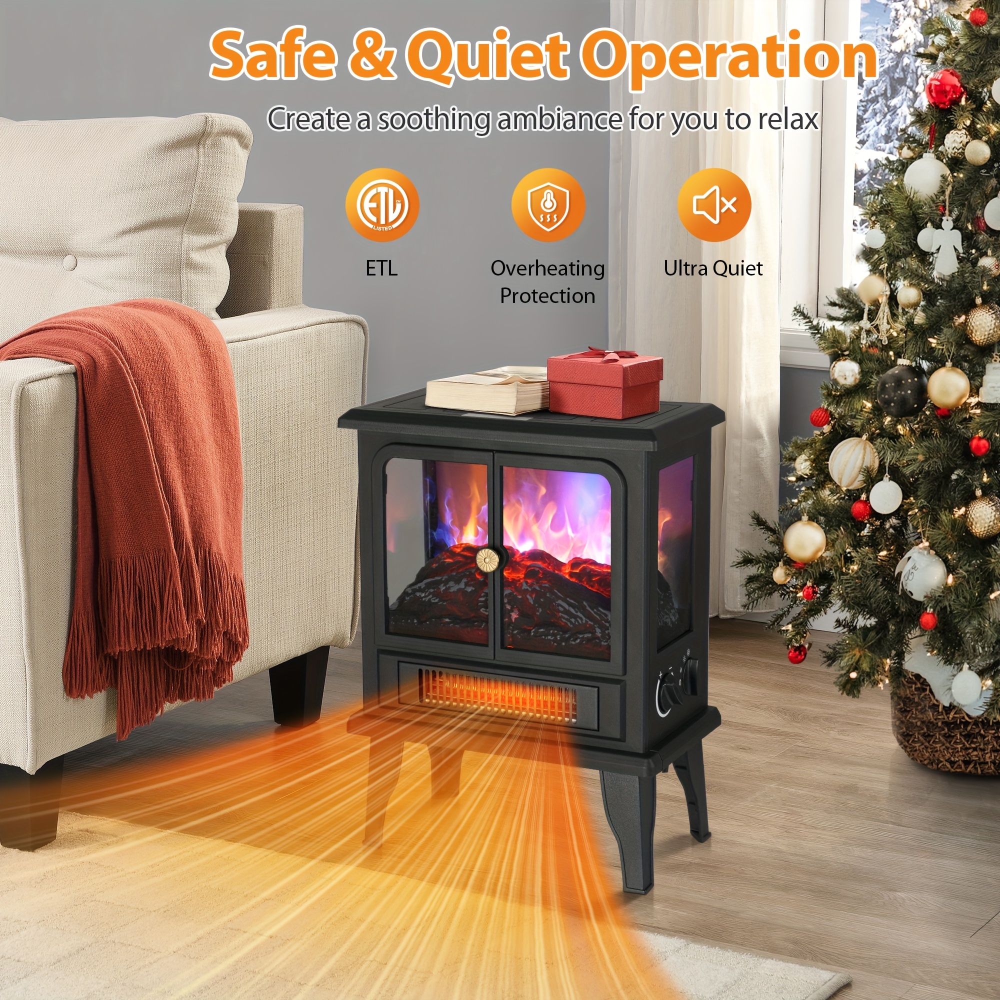 

Infrared Space Heater With 3s Fast Heating, Effect, 1500w Electric Fireplace Heater With Protection, Upgraded 3 Sides View, Freestanding Stove